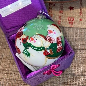 Pier 1 Li Bien Glass Christmas Ornament 2012 Snowman Family